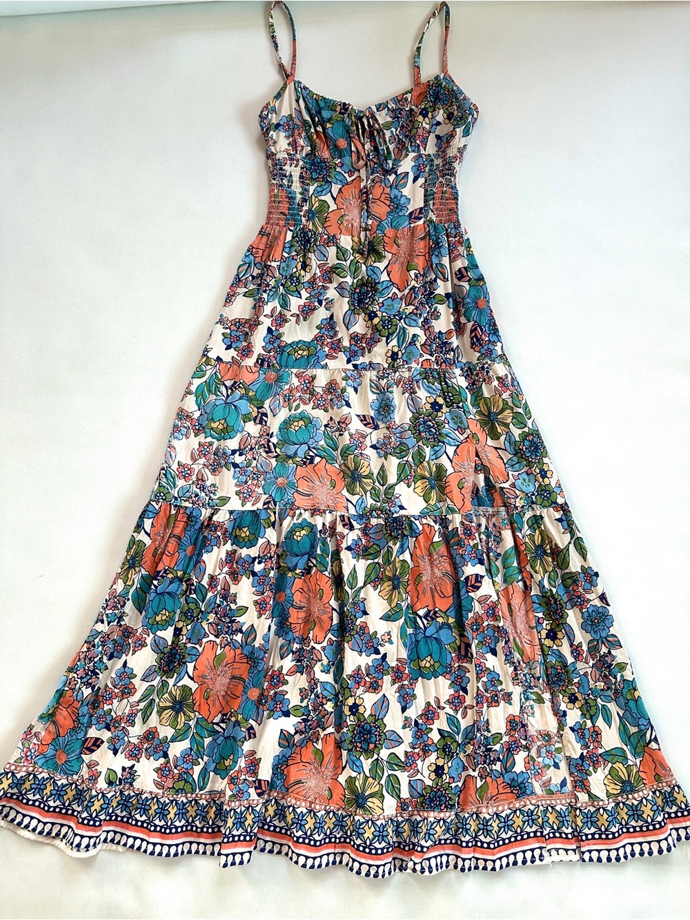 ANGIE BOHEMIAN MILKMAID FLORAL PRAIRIE COWGIRL MAXI DRESS SLIT POCKETS NWT SzM - Picture 9 of 12